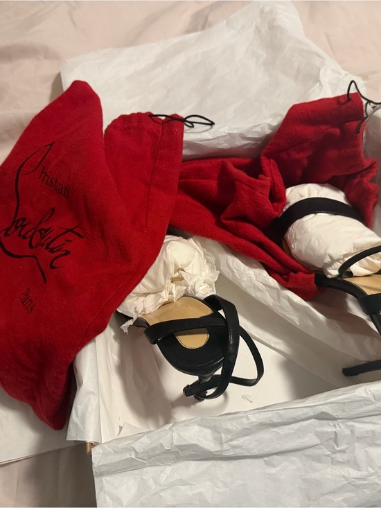 Christian Louboutin Shoes - Christian Louboutin Black Strappy Heels with Red Dust Bags